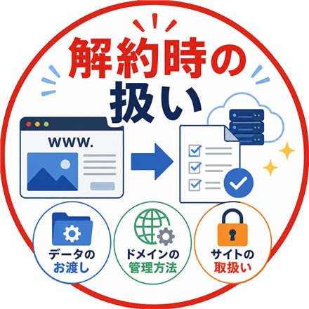解約時の扱い：データのお渡し・ドメインの管理方法・サイトの取扱い